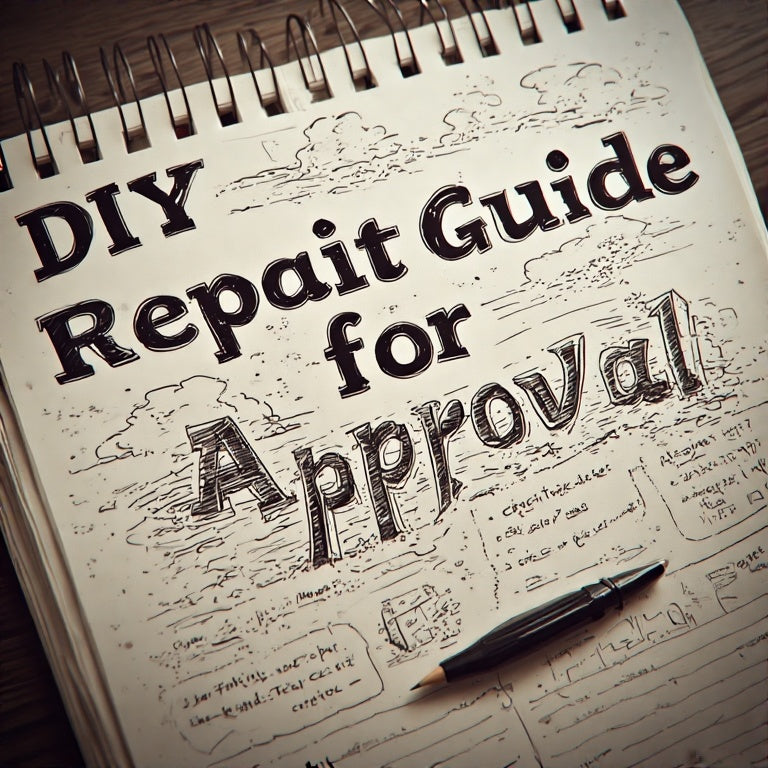 Handwritten notebook page titled DIY credit repair guide for approval with pen on wooden desk