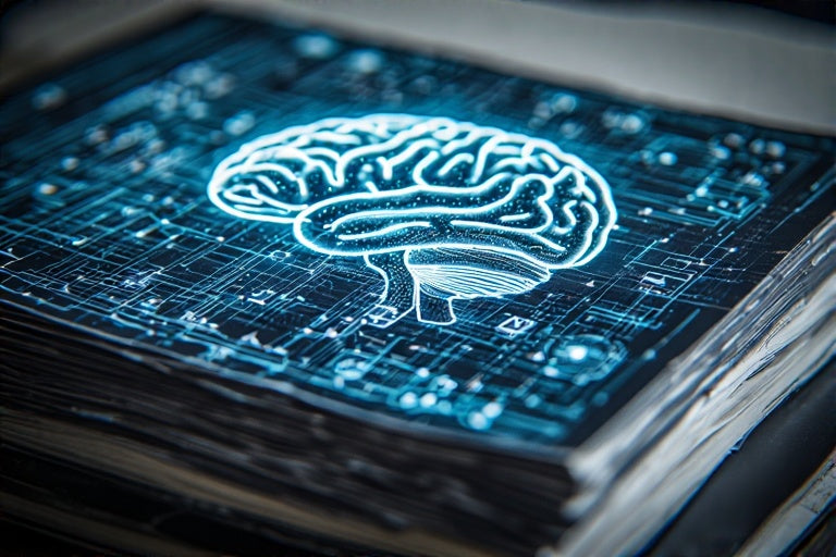 Digital illustration of a glowing brain on a circuit board representing AI toolkit for funding approval