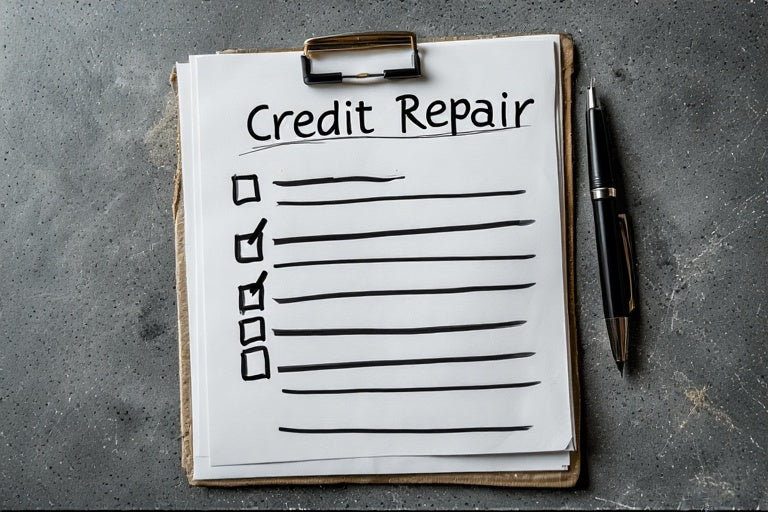 Clipboard with credit repair checklist and pen representing DIY credit repair guide from The 777 Club