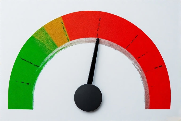 Credit score gauge with needle pointing to low range representing full credit repair services